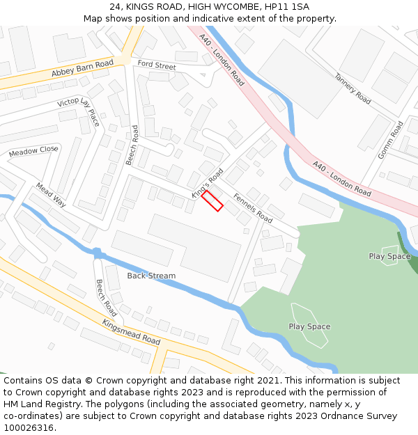 24, KINGS ROAD, HIGH WYCOMBE, HP11 1SA: Location map and indicative extent of plot