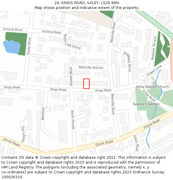 24, KINGS ROAD, ILKLEY, LS29 9AN: Location map and indicative extent of plot