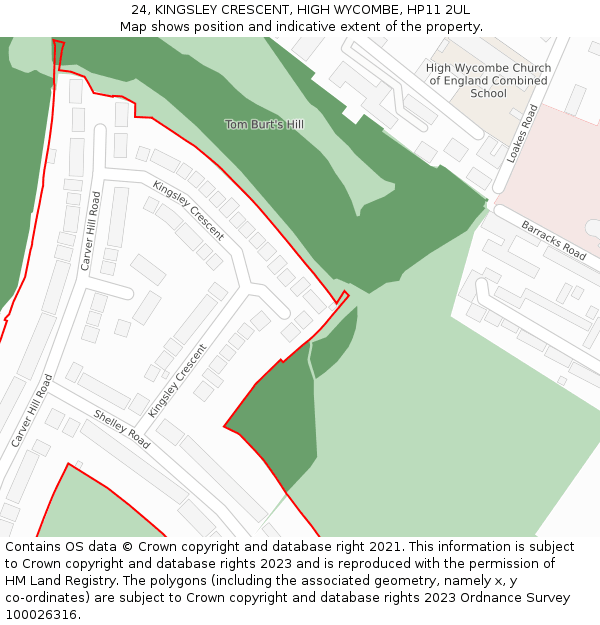 24, KINGSLEY CRESCENT, HIGH WYCOMBE, HP11 2UL: Location map and indicative extent of plot