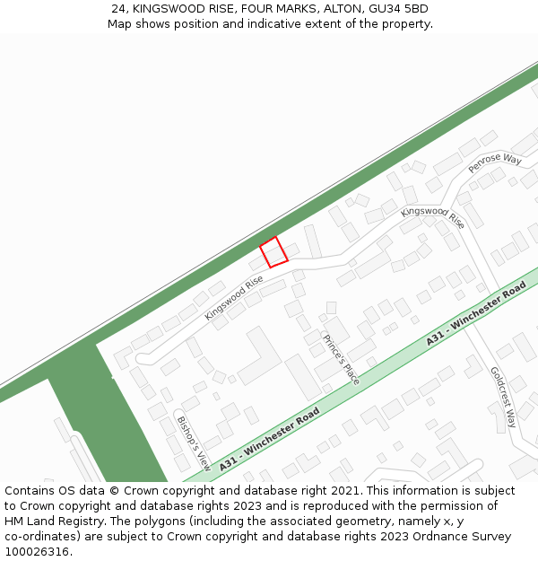 24, KINGSWOOD RISE, FOUR MARKS, ALTON, GU34 5BD: Location map and indicative extent of plot