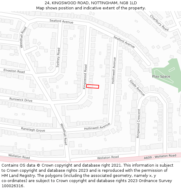 24, KINGSWOOD ROAD, NOTTINGHAM, NG8 1LD: Location map and indicative extent of plot