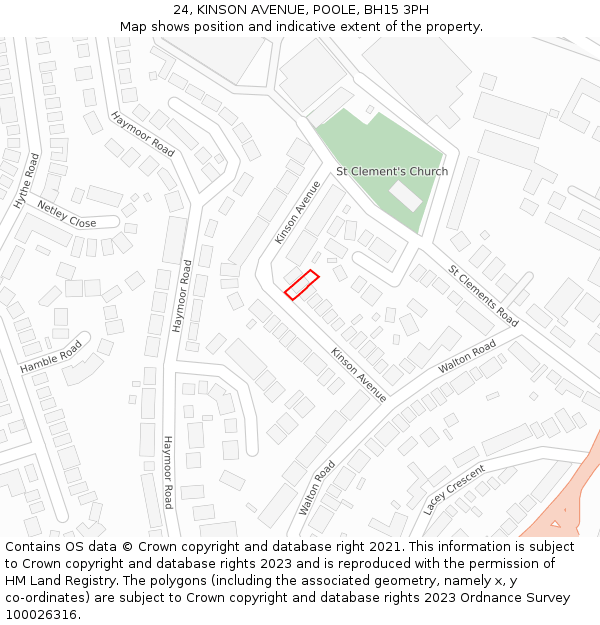 24, KINSON AVENUE, POOLE, BH15 3PH: Location map and indicative extent of plot