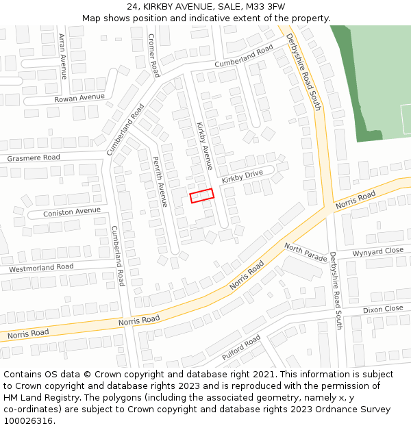 24, KIRKBY AVENUE, SALE, M33 3FW: Location map and indicative extent of plot