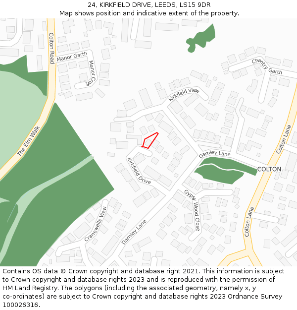 24, KIRKFIELD DRIVE, LEEDS, LS15 9DR: Location map and indicative extent of plot