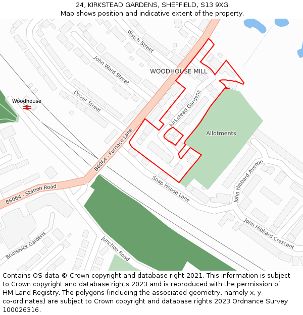 24, KIRKSTEAD GARDENS, SHEFFIELD, S13 9XG: Location map and indicative extent of plot