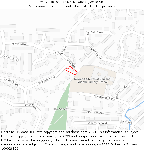24, KITBRIDGE ROAD, NEWPORT, PO30 5RF: Location map and indicative extent of plot