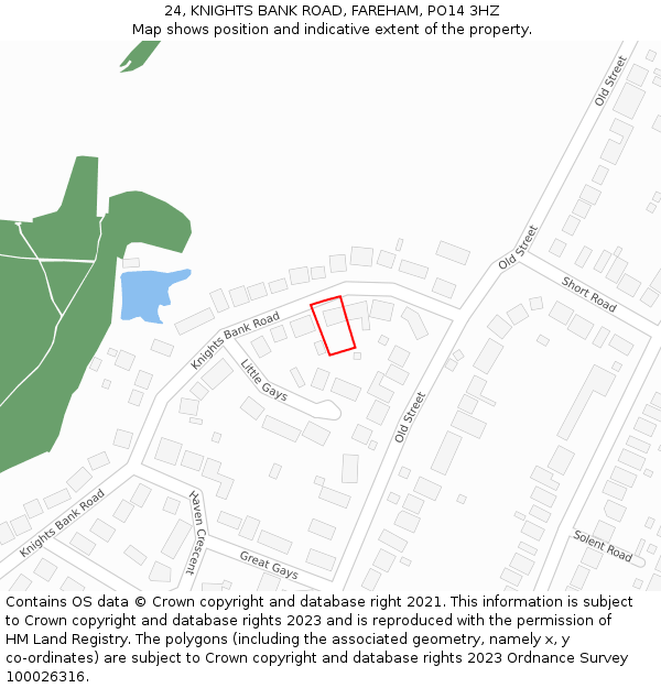 24, KNIGHTS BANK ROAD, FAREHAM, PO14 3HZ: Location map and indicative extent of plot
