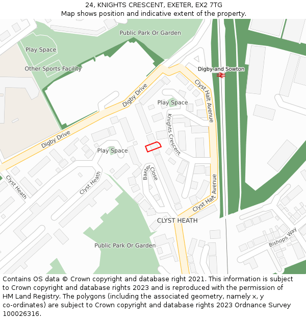 24, KNIGHTS CRESCENT, EXETER, EX2 7TG: Location map and indicative extent of plot