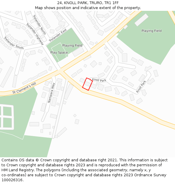 24, KNOLL PARK, TRURO, TR1 1FF: Location map and indicative extent of plot