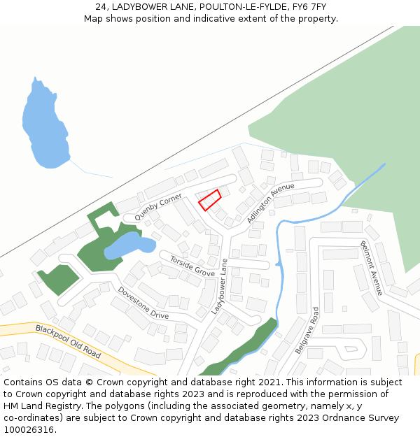24, LADYBOWER LANE, POULTON-LE-FYLDE, FY6 7FY: Location map and indicative extent of plot