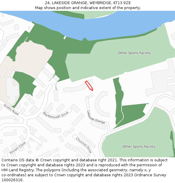 24, LAKESIDE GRANGE, WEYBRIDGE, KT13 9ZE: Location map and indicative extent of plot