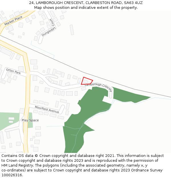 24, LAMBOROUGH CRESCENT, CLARBESTON ROAD, SA63 4UZ: Location map and indicative extent of plot