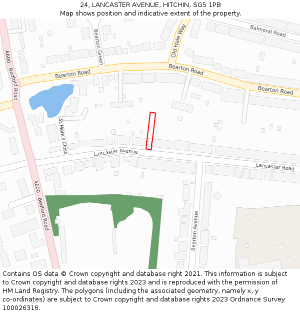 24, LANCASTER AVENUE, HITCHIN, SG5 1PB: Location map and indicative extent of plot