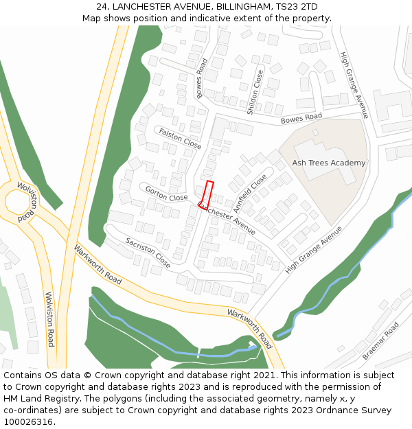 24, LANCHESTER AVENUE, BILLINGHAM, TS23 2TD: Location map and indicative extent of plot