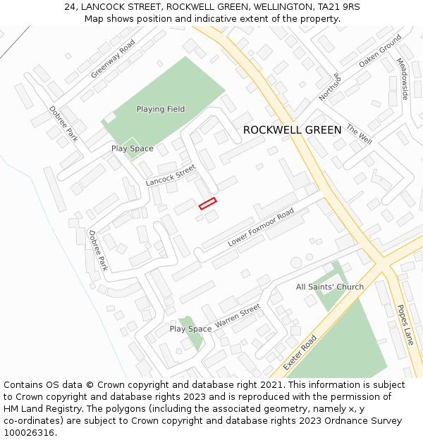 24, LANCOCK STREET, ROCKWELL GREEN, WELLINGTON, TA21 9RS: Location map and indicative extent of plot