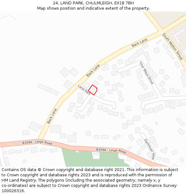 24, LAND PARK, CHULMLEIGH, EX18 7BH: Location map and indicative extent of plot