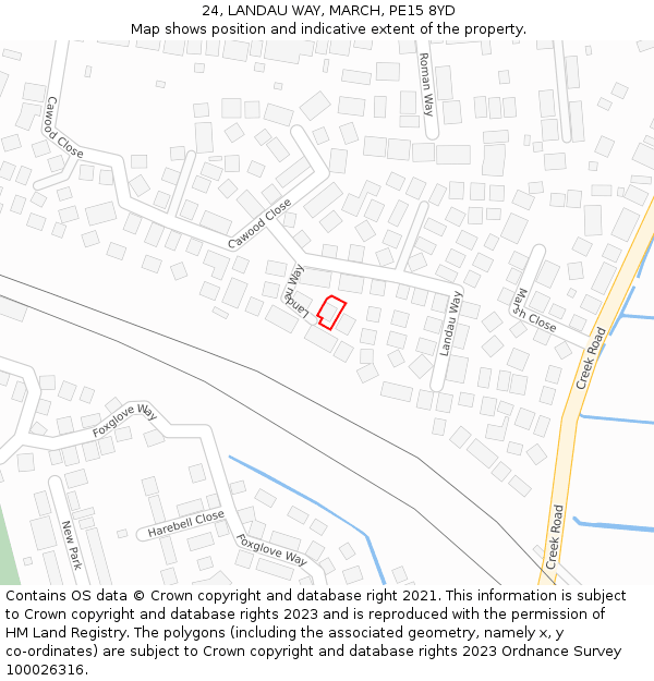 24, LANDAU WAY, MARCH, PE15 8YD: Location map and indicative extent of plot