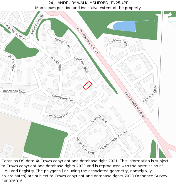 24, LANDBURY WALK, ASHFORD, TN25 4PP: Location map and indicative extent of plot
