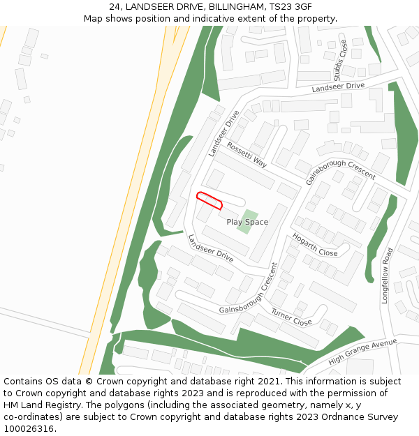24, LANDSEER DRIVE, BILLINGHAM, TS23 3GF: Location map and indicative extent of plot