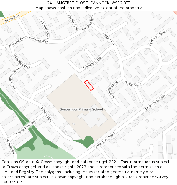 24, LANGTREE CLOSE, CANNOCK, WS12 3TT: Location map and indicative extent of plot