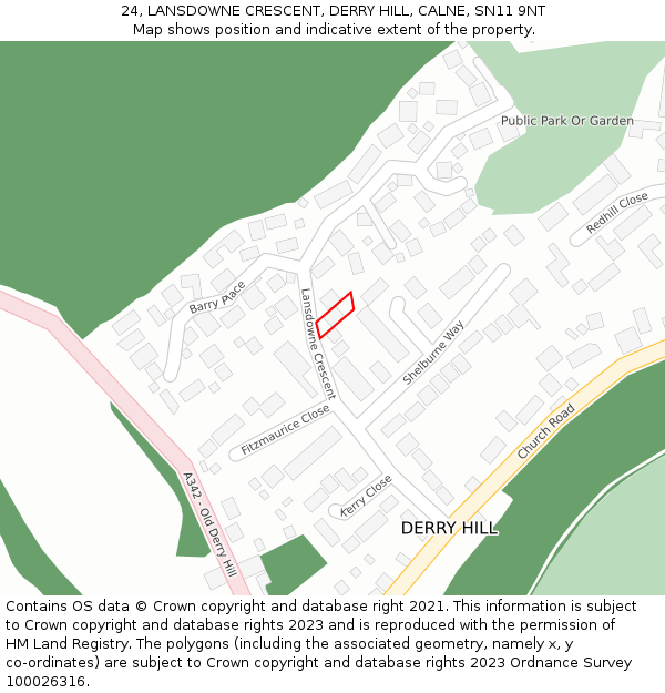 24, LANSDOWNE CRESCENT, DERRY HILL, CALNE, SN11 9NT: Location map and indicative extent of plot