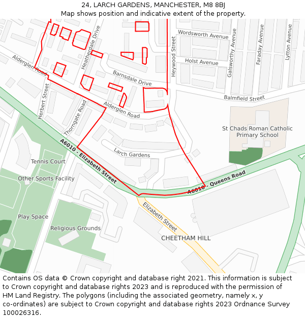 24, LARCH GARDENS, MANCHESTER, M8 8BJ: Location map and indicative extent of plot