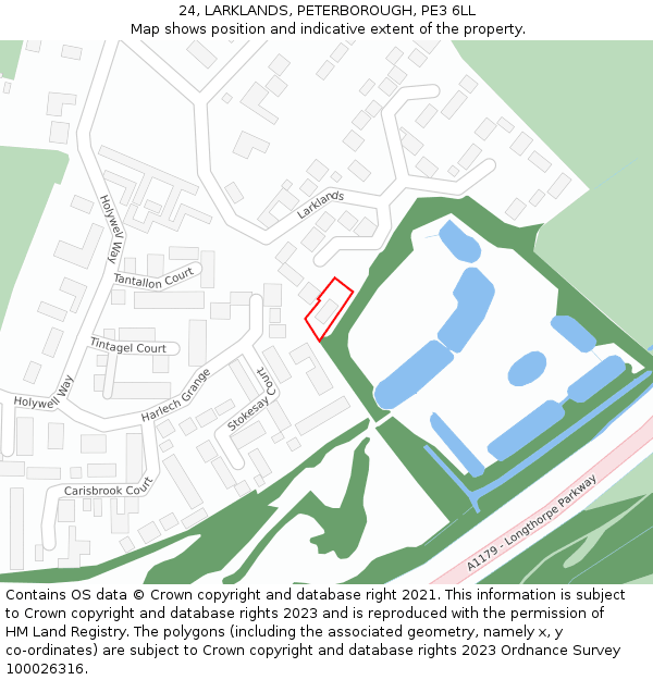 24, LARKLANDS, PETERBOROUGH, PE3 6LL: Location map and indicative extent of plot