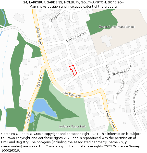 24, LARKSPUR GARDENS, HOLBURY, SOUTHAMPTON, SO45 2QH: Location map and indicative extent of plot