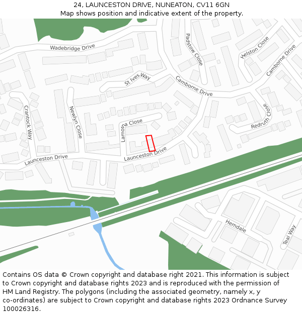 24, LAUNCESTON DRIVE, NUNEATON, CV11 6GN: Location map and indicative extent of plot