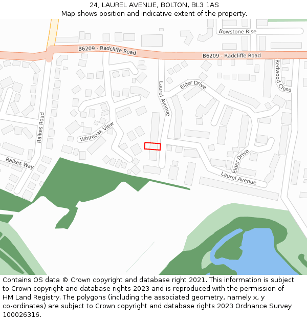 24, LAUREL AVENUE, BOLTON, BL3 1AS: Location map and indicative extent of plot