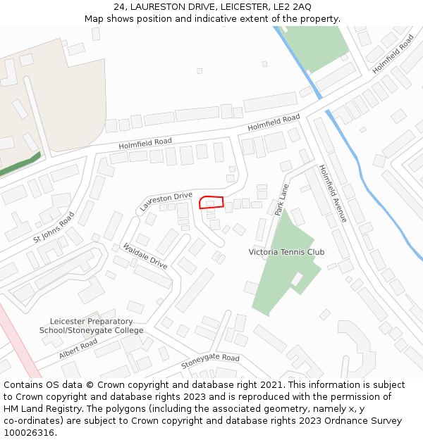 24, LAURESTON DRIVE, LEICESTER, LE2 2AQ: Location map and indicative extent of plot