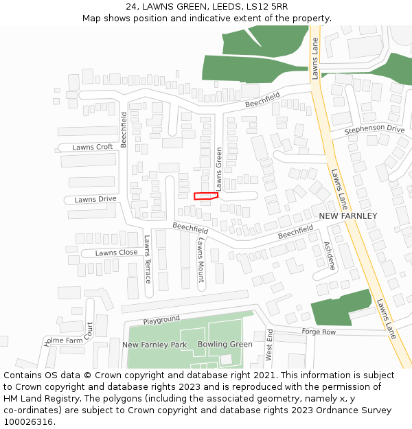 24, LAWNS GREEN, LEEDS, LS12 5RR: Location map and indicative extent of plot
