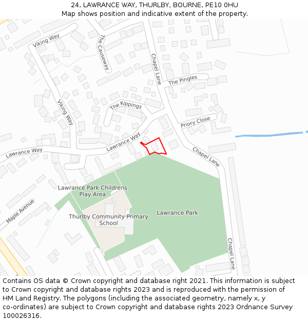 24, LAWRANCE WAY, THURLBY, BOURNE, PE10 0HU: Location map and indicative extent of plot