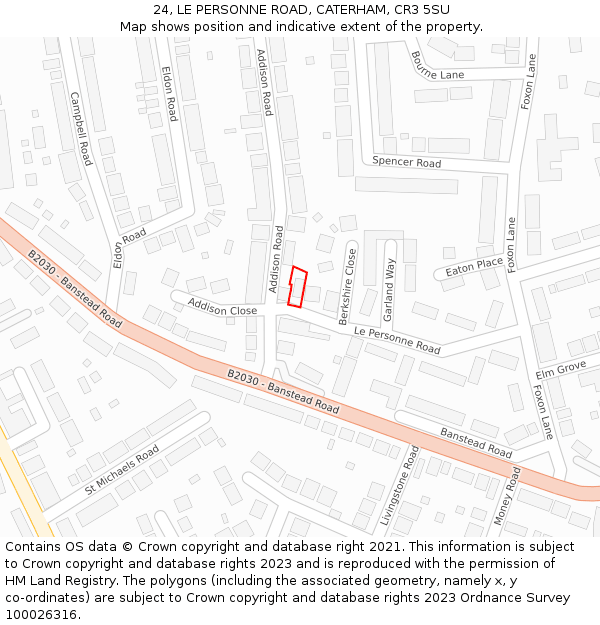 24, LE PERSONNE ROAD, CATERHAM, CR3 5SU: Location map and indicative extent of plot