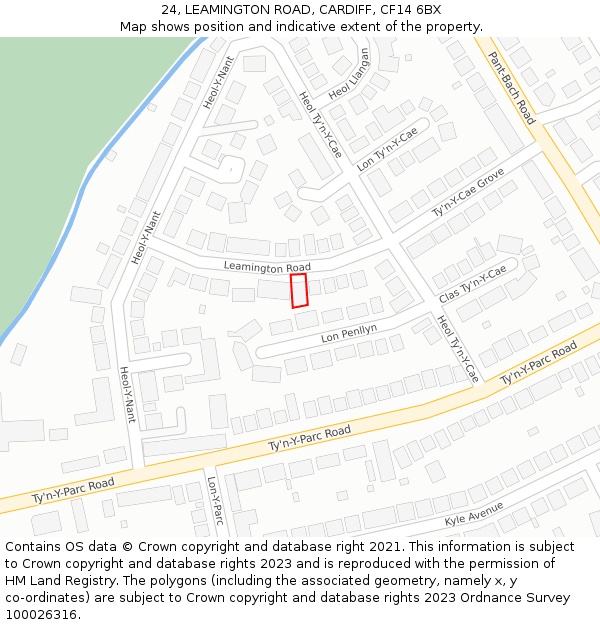 24, LEAMINGTON ROAD, CARDIFF, CF14 6BX: Location map and indicative extent of plot