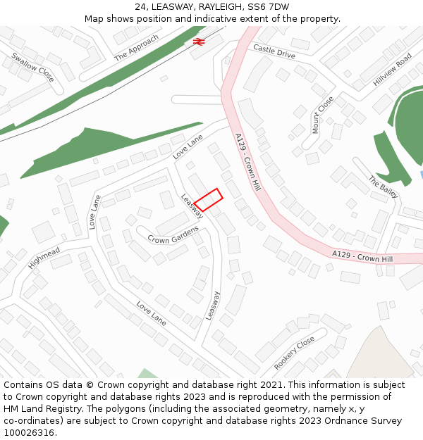 24, LEASWAY, RAYLEIGH, SS6 7DW: Location map and indicative extent of plot