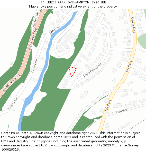 24, LEEZE PARK, OKEHAMPTON, EX20 1EE: Location map and indicative extent of plot