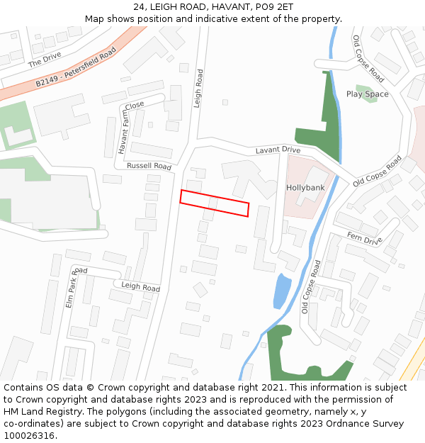 24, LEIGH ROAD, HAVANT, PO9 2ET: Location map and indicative extent of plot