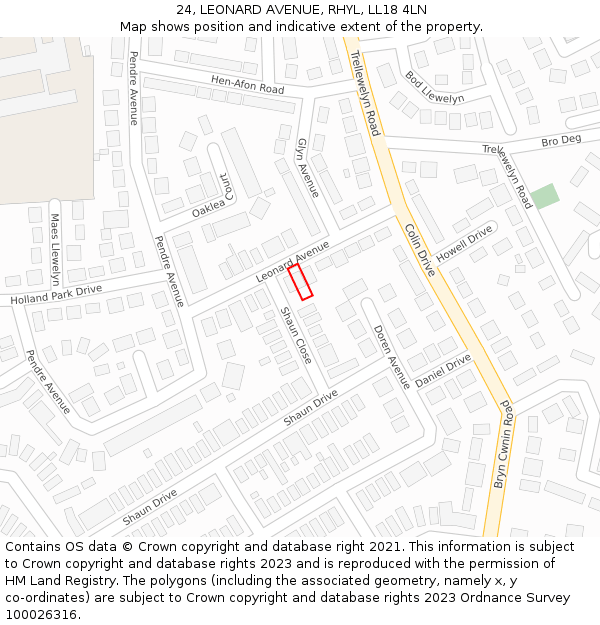 24, LEONARD AVENUE, RHYL, LL18 4LN: Location map and indicative extent of plot