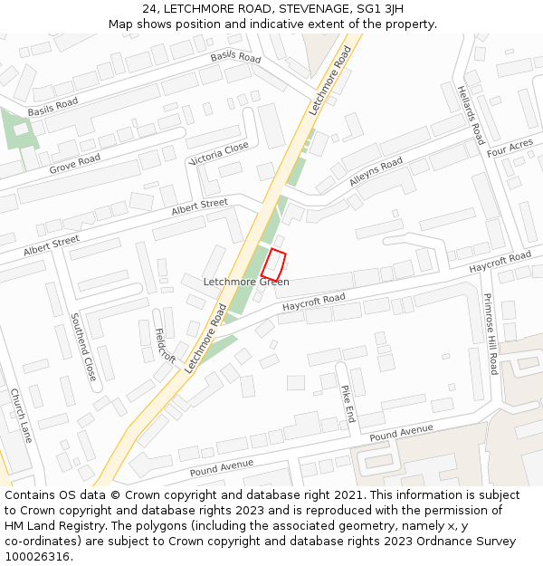 24, LETCHMORE ROAD, STEVENAGE, SG1 3JH: Location map and indicative extent of plot