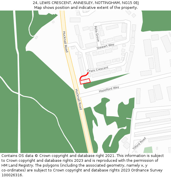 24, LEWIS CRESCENT, ANNESLEY, NOTTINGHAM, NG15 0EJ: Location map and indicative extent of plot