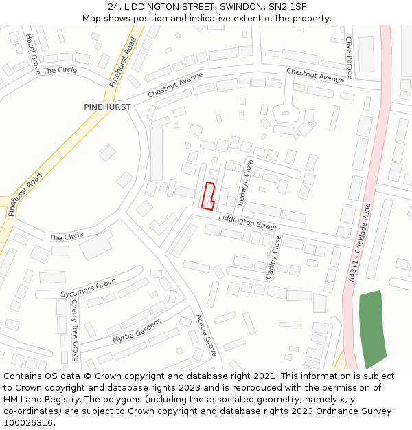 24, LIDDINGTON STREET, SWINDON, SN2 1SF: Location map and indicative extent of plot