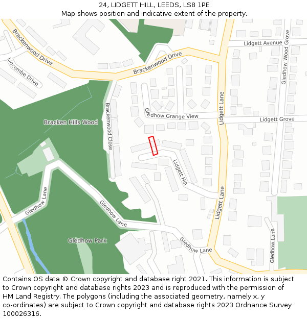 24, LIDGETT HILL, LEEDS, LS8 1PE: Location map and indicative extent of plot