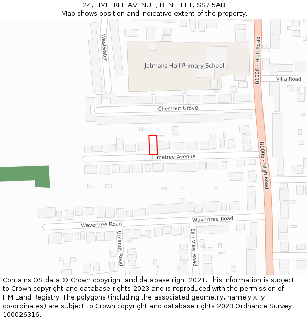 24, LIMETREE AVENUE, BENFLEET, SS7 5AB: Location map and indicative extent of plot