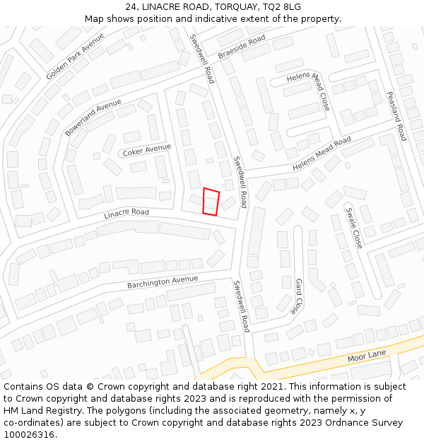 24, LINACRE ROAD, TORQUAY, TQ2 8LG: Location map and indicative extent of plot