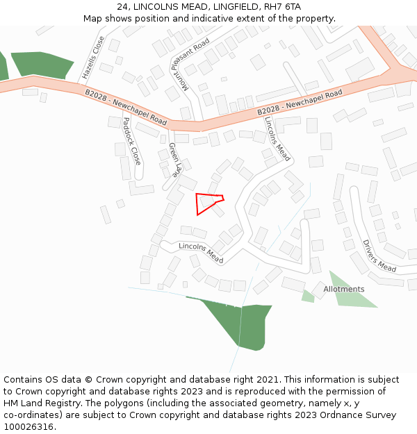 24, LINCOLNS MEAD, LINGFIELD, RH7 6TA: Location map and indicative extent of plot