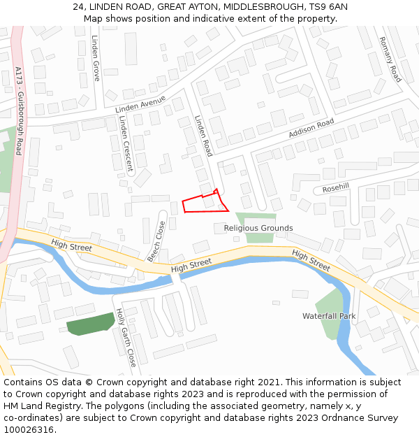 24, LINDEN ROAD, GREAT AYTON, MIDDLESBROUGH, TS9 6AN: Location map and indicative extent of plot