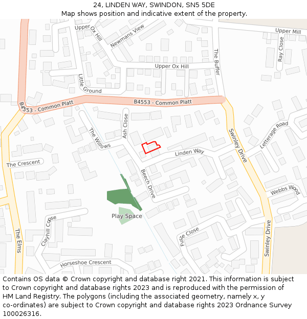 24, LINDEN WAY, SWINDON, SN5 5DE: Location map and indicative extent of plot