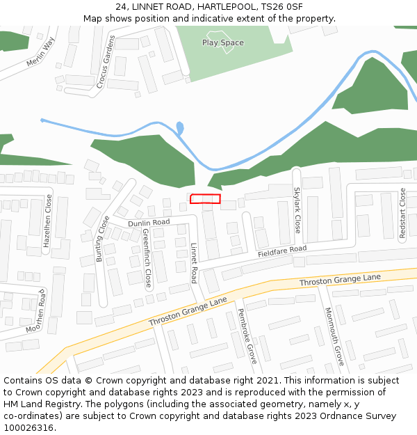 24, LINNET ROAD, HARTLEPOOL, TS26 0SF: Location map and indicative extent of plot