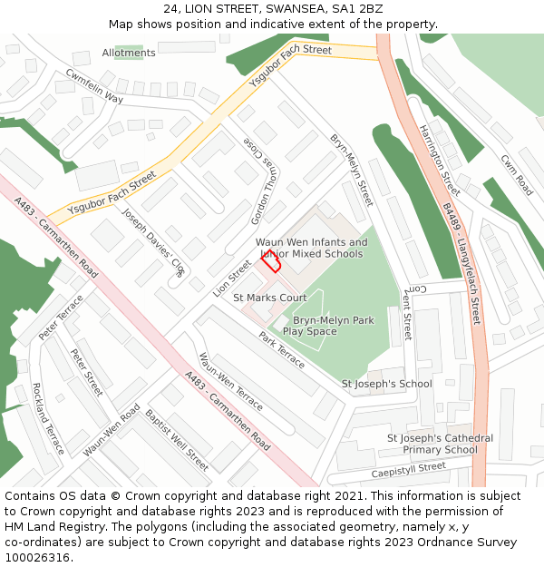 24, LION STREET, SWANSEA, SA1 2BZ: Location map and indicative extent of plot